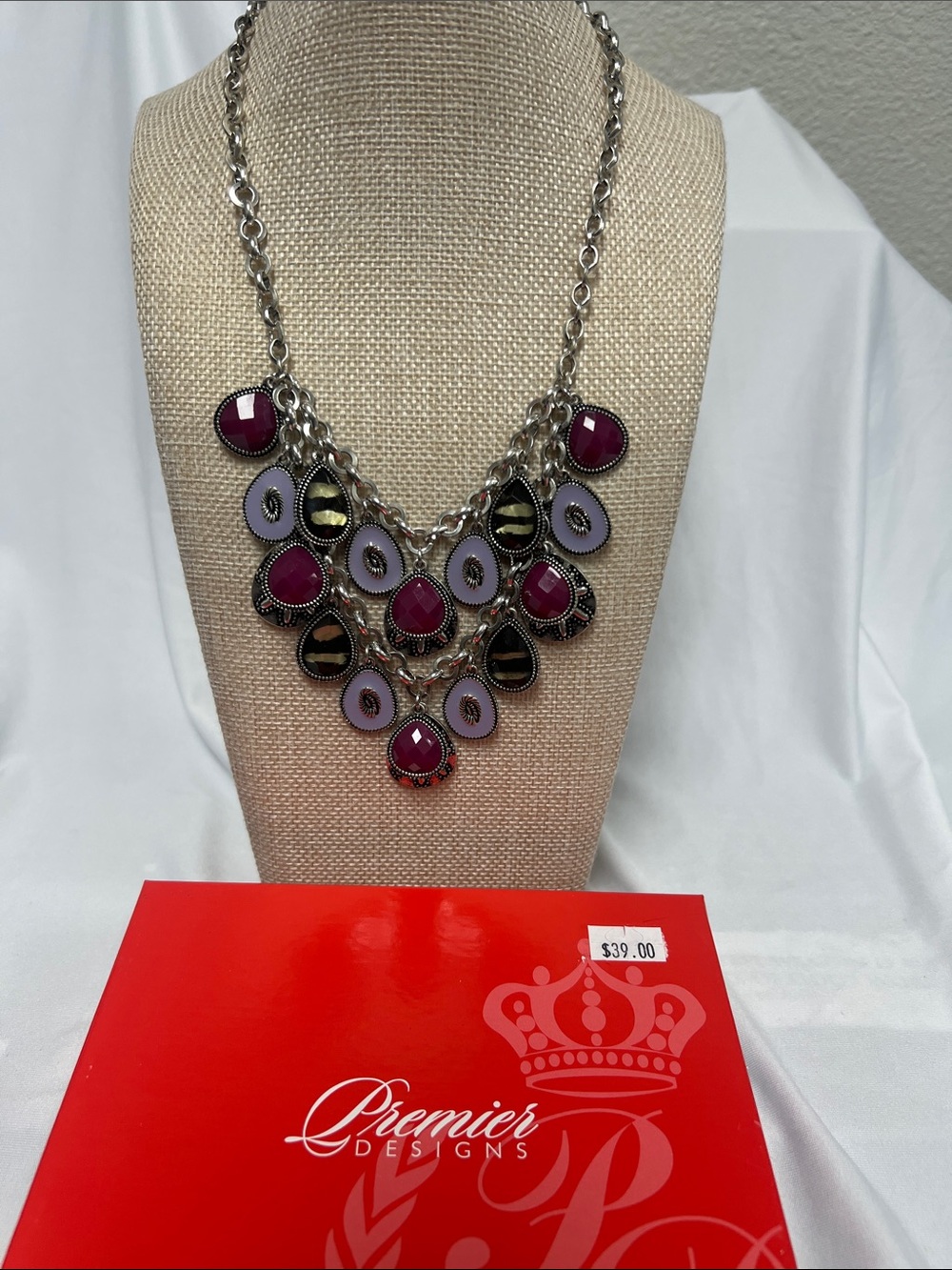 Premier Designs Purple & Pink Multi-Drop Statement Necklace